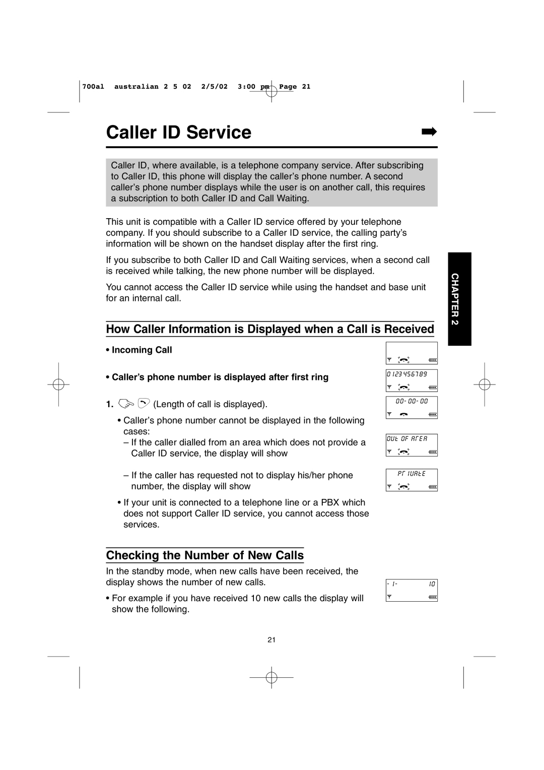 Panasonic KX-TCD700AL operating instructions Caller ID Service, How Caller Information is Displayed when a Call is Received 