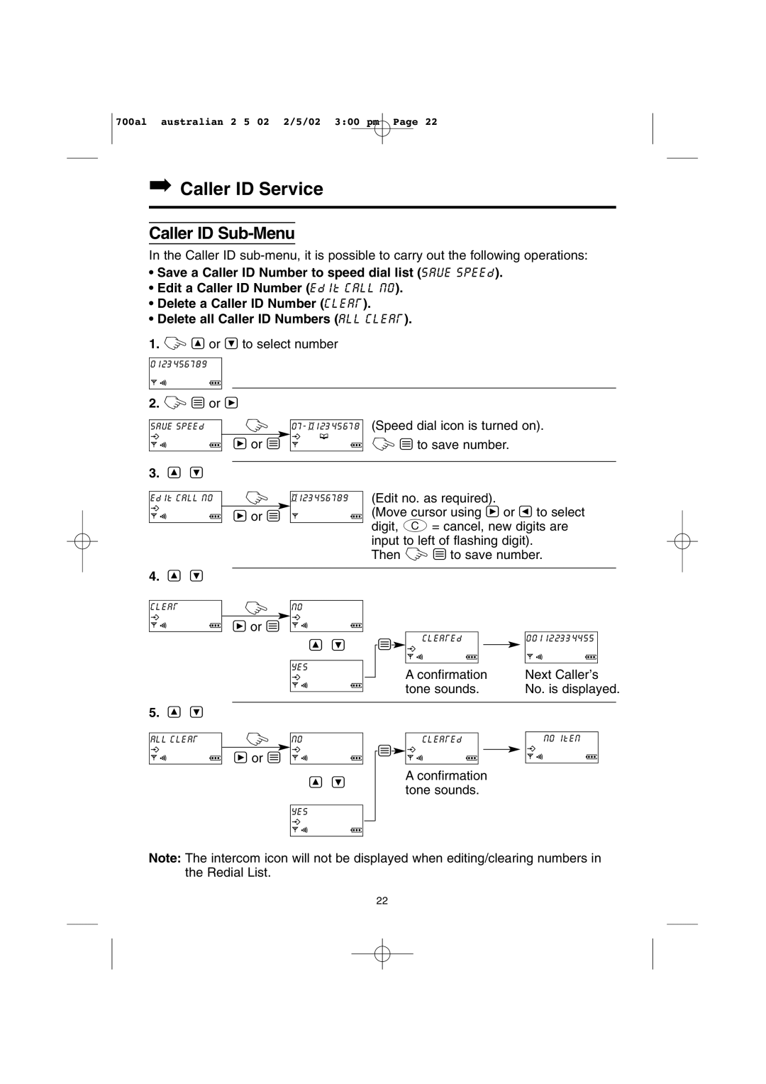 Panasonic KX-TCD700AL operating instructions Caller ID Service, Caller ID Sub-Menu 