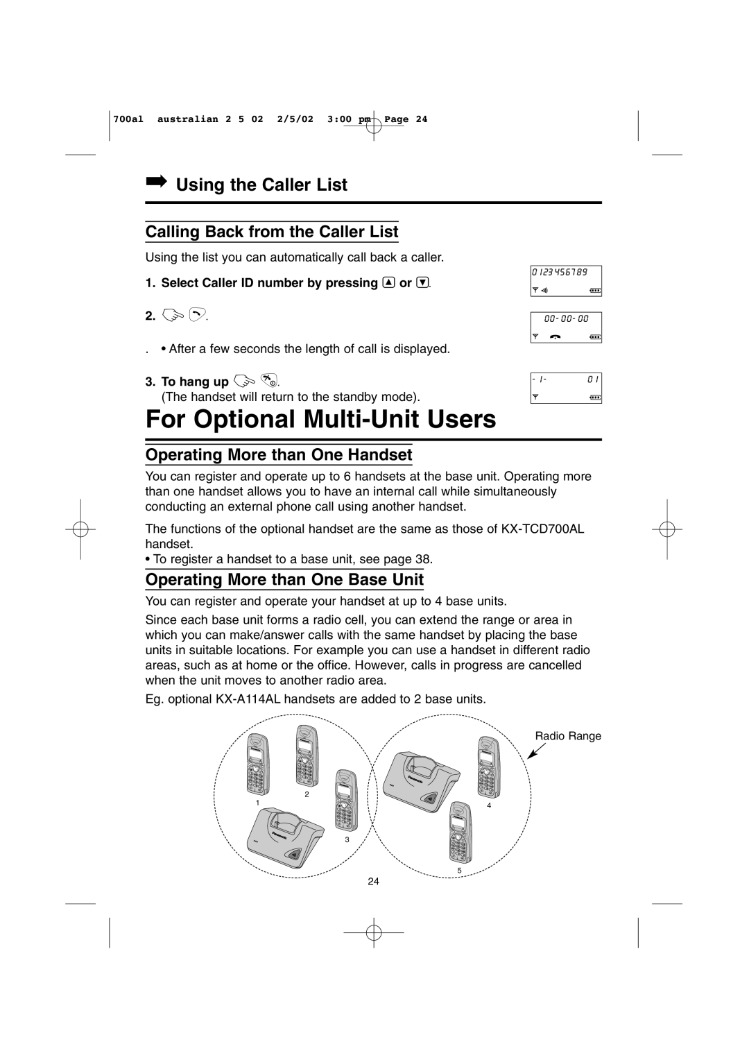 Panasonic KX-TCD700AL For Optional Multi-Unit Users, Using the Caller List, Calling Back from the Caller List 