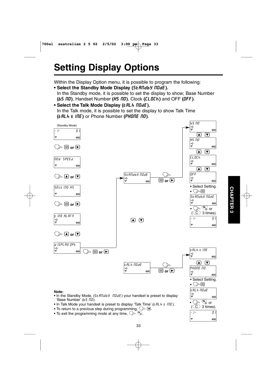 Panasonic KX-TCD700AL operating instructions Setting Display Options, Select the Standby Mode Display standby mode 