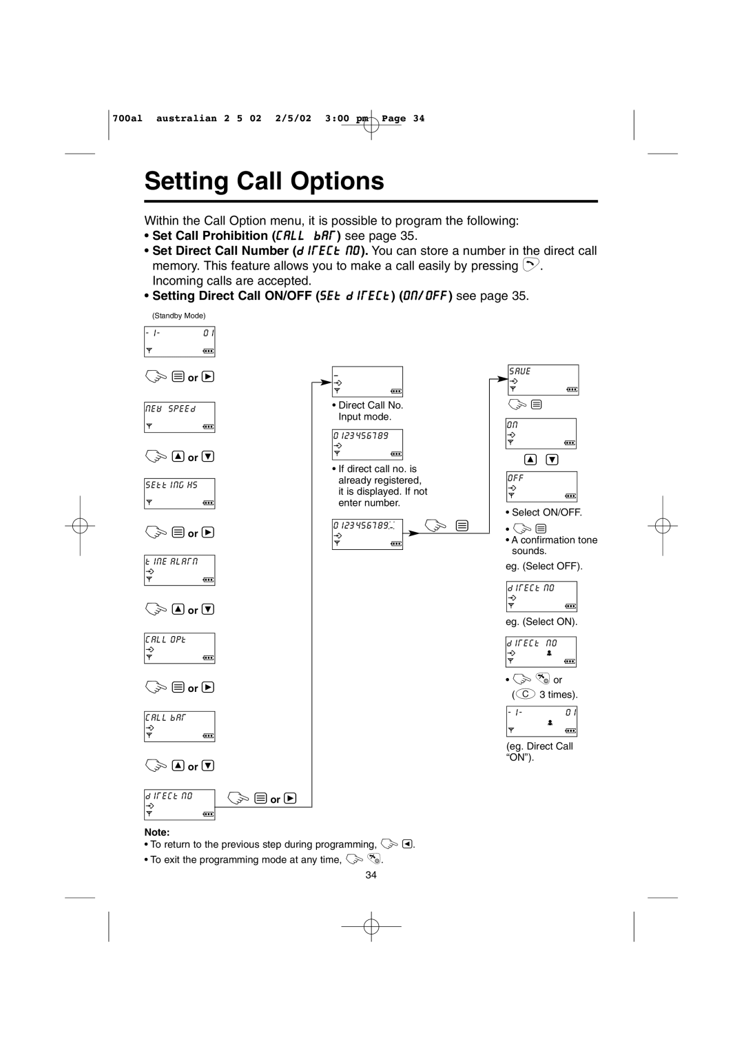 Panasonic KX-TCD700AL operating instructions Setting Call Options, Set Call Prohibition call bar see 