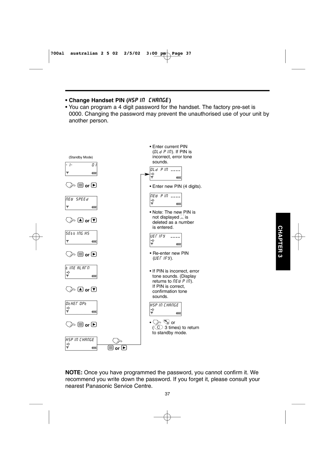 Panasonic KX-TCD700AL operating instructions Change Handset PIN hspin change 