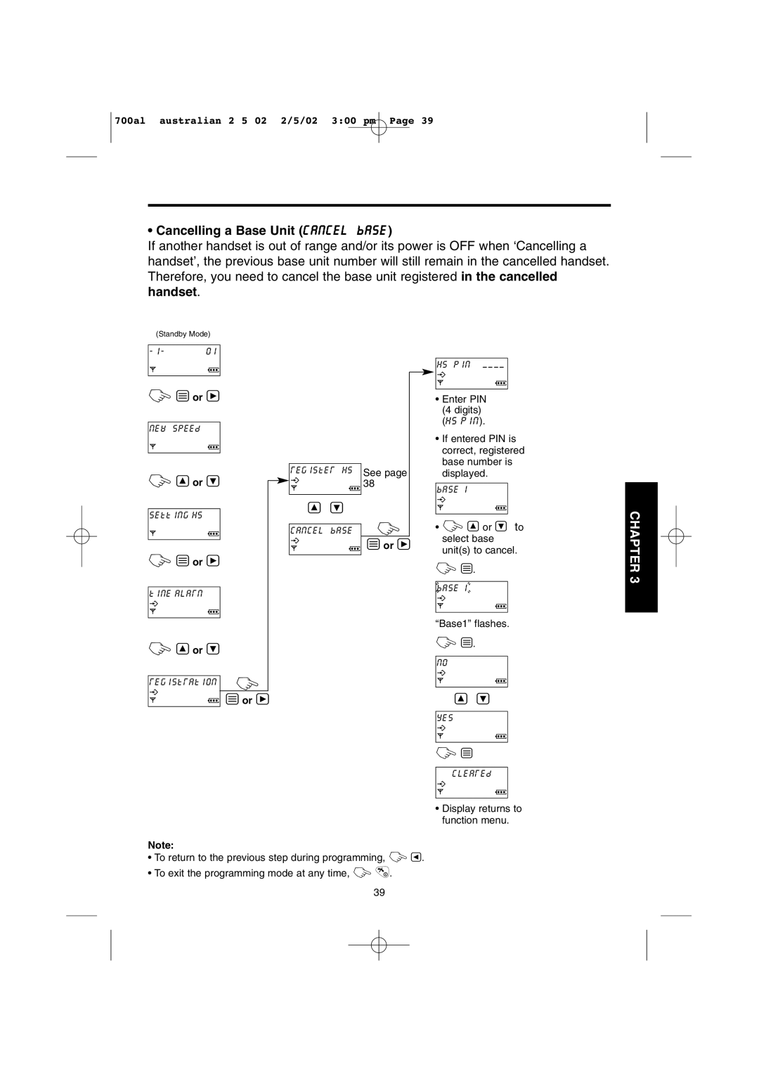 Panasonic KX-TCD700AL operating instructions Cancelling a Base Unit cancel base 