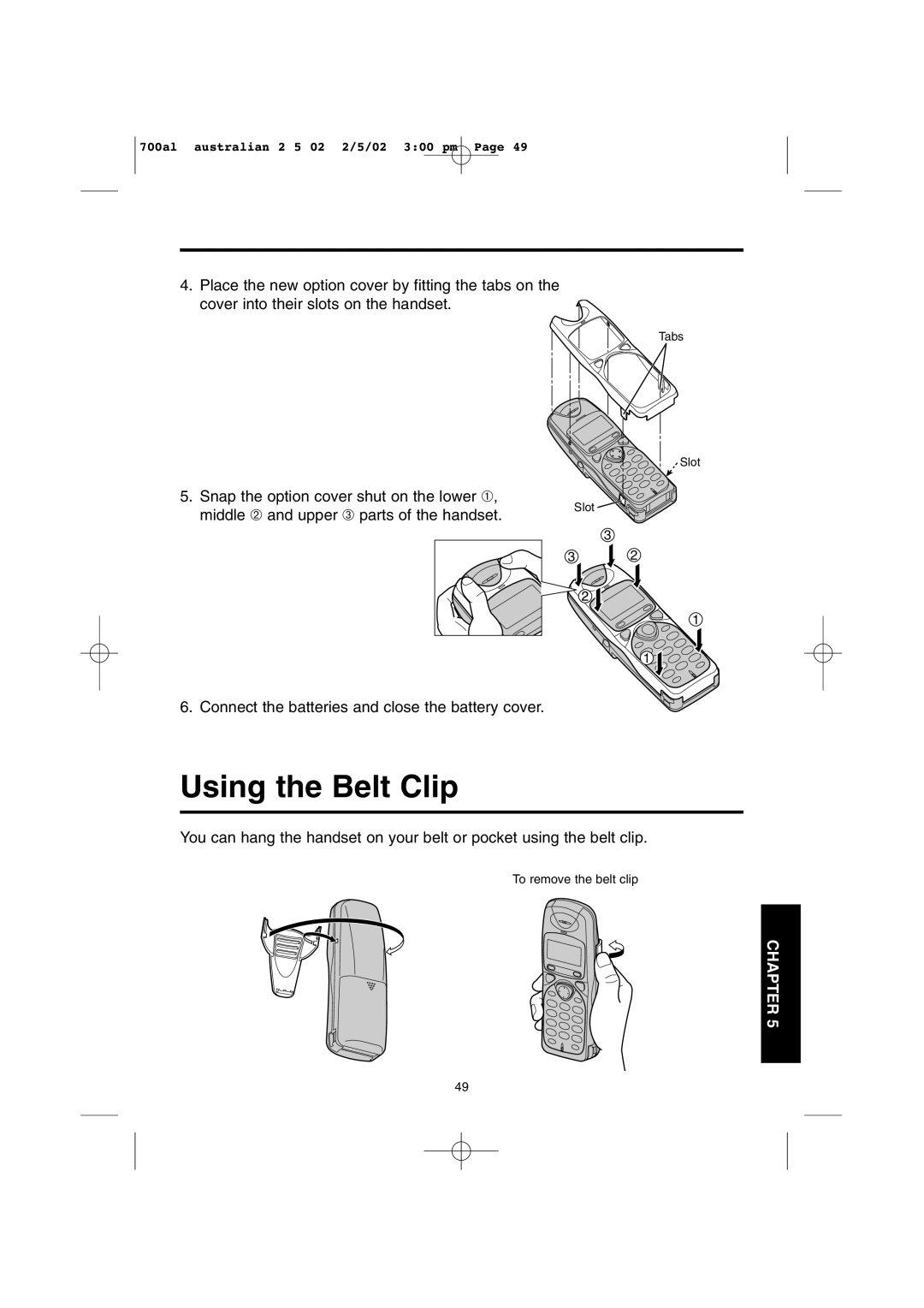 Panasonic KX-TCD700AL operating instructions Using the Belt Clip 