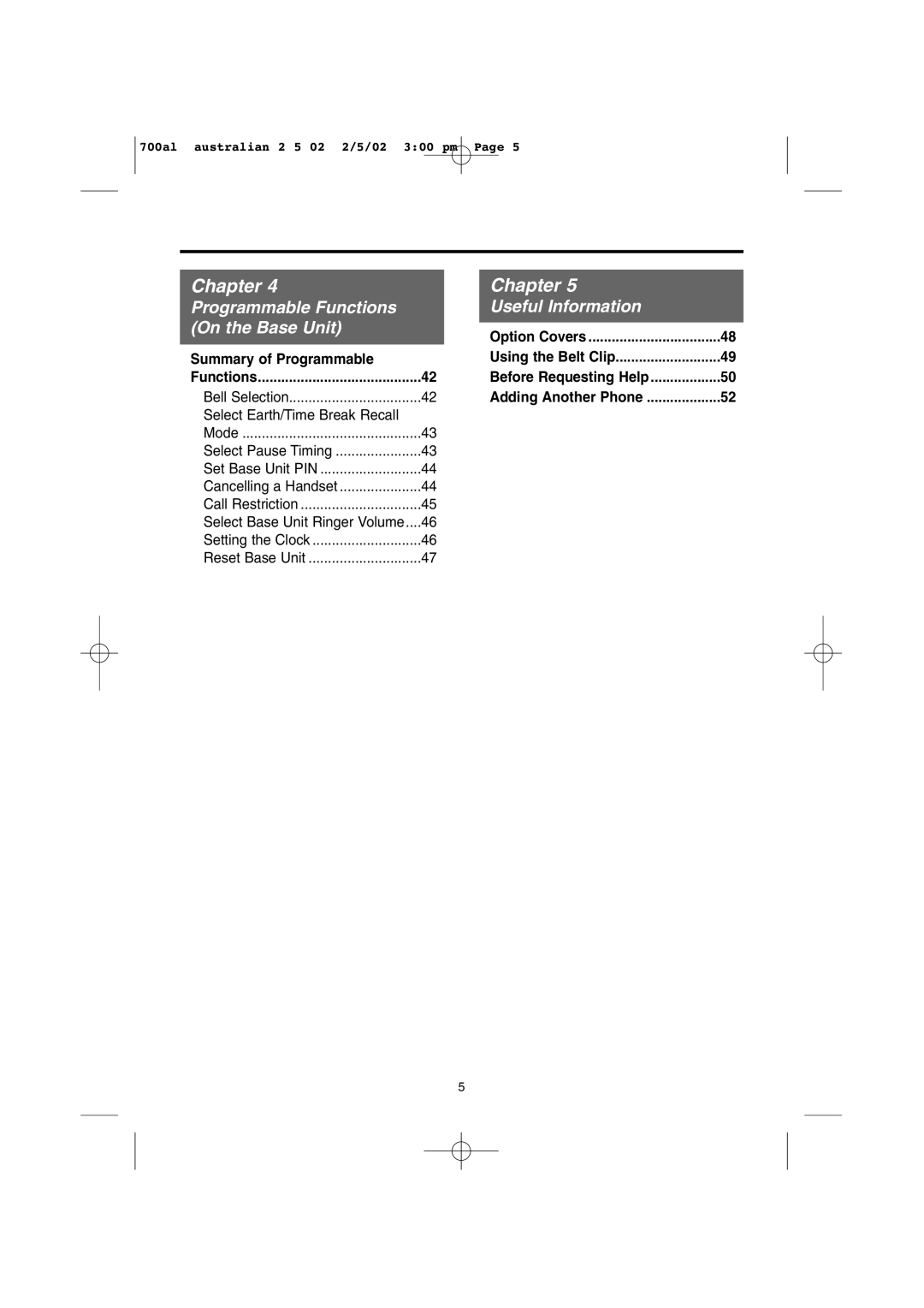 Panasonic KX-TCD700AL operating instructions Programmable Functions Useful Information On the Base Unit 