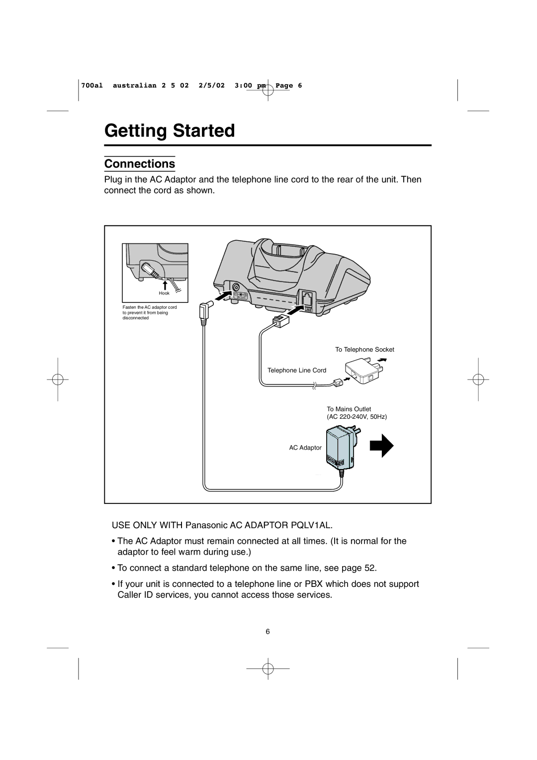 Panasonic KX-TCD700AL operating instructions Getting Started, Connections 