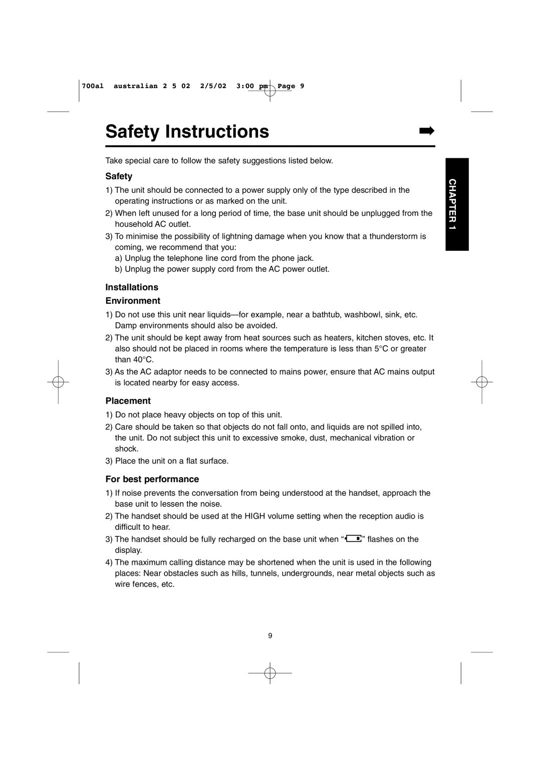 Panasonic KX-TCD700AL Safety Instructions, Installations Environment, Placement, For best performance 