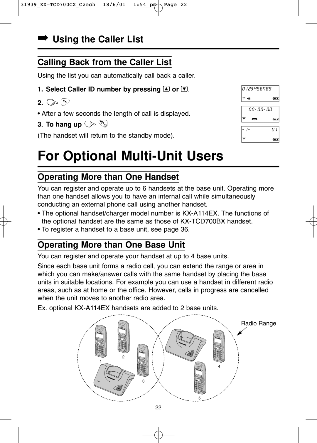 Panasonic KX-TCD700BX For Optional Multi-Unit Users, Using the Caller List, Calling Back from the Caller List 