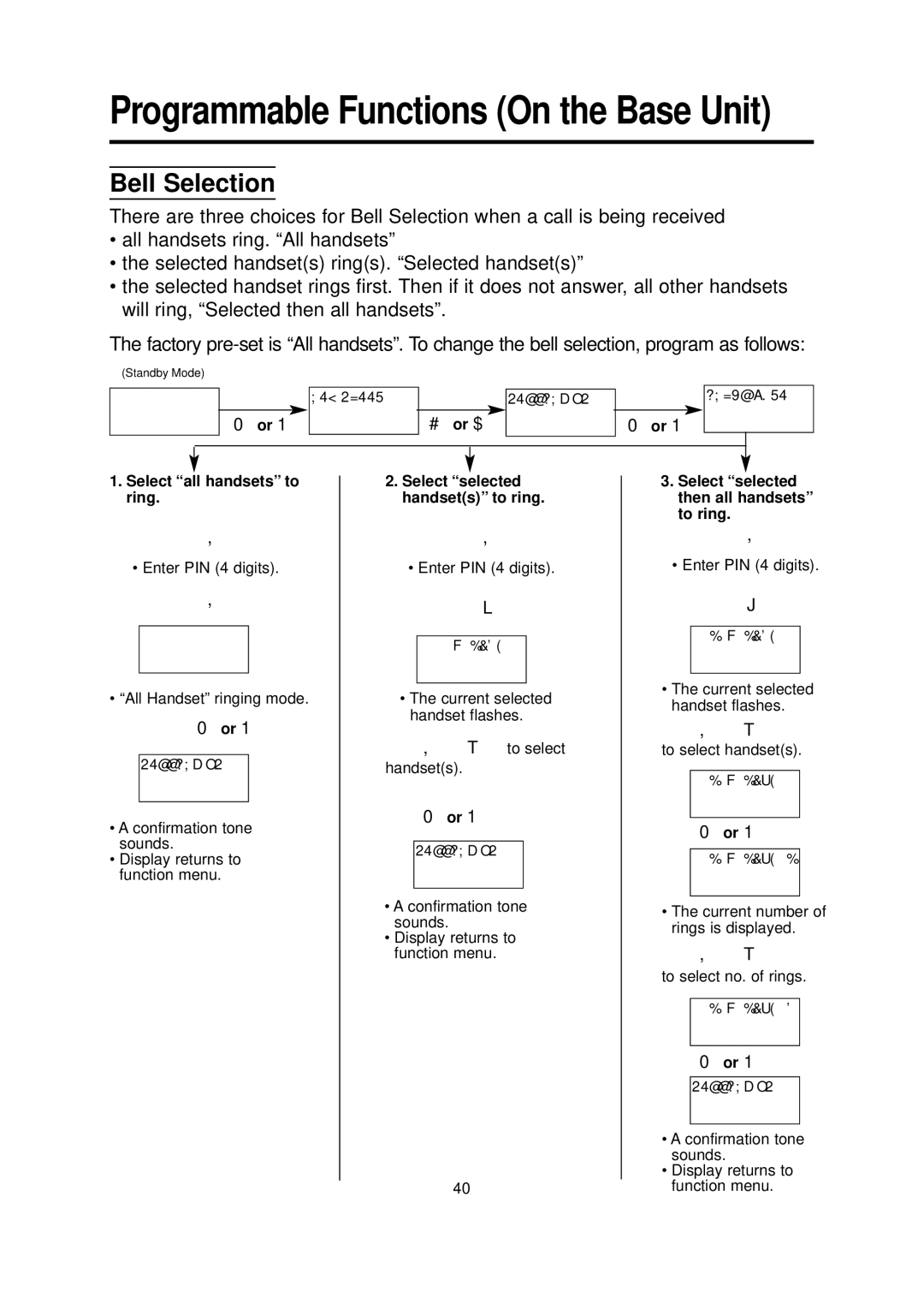 Panasonic KX-TCD700BX operating instructions Programmable Functions On the Base Unit, Bell Selection 