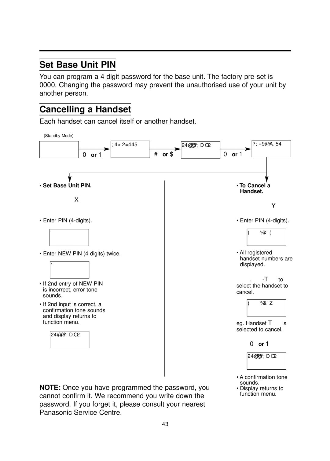 Panasonic KX-TCD700BX operating instructions Set Base Unit PIN, Cancelling a Handset 