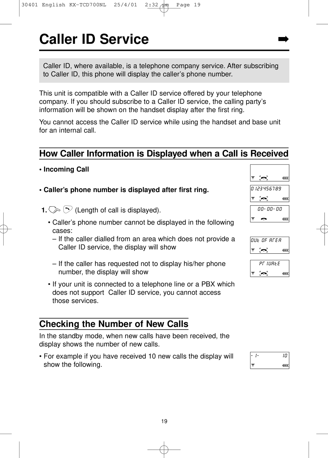 Panasonic KX-TCD700NL operating instructions Caller ID Service, How Caller Information is Displayed when a Call is Received 