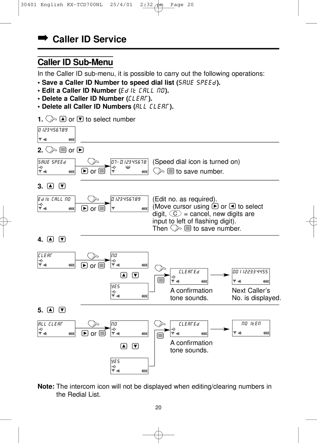 Panasonic KX-TCD700NL operating instructions Caller ID Service, Caller ID Sub-Menu 