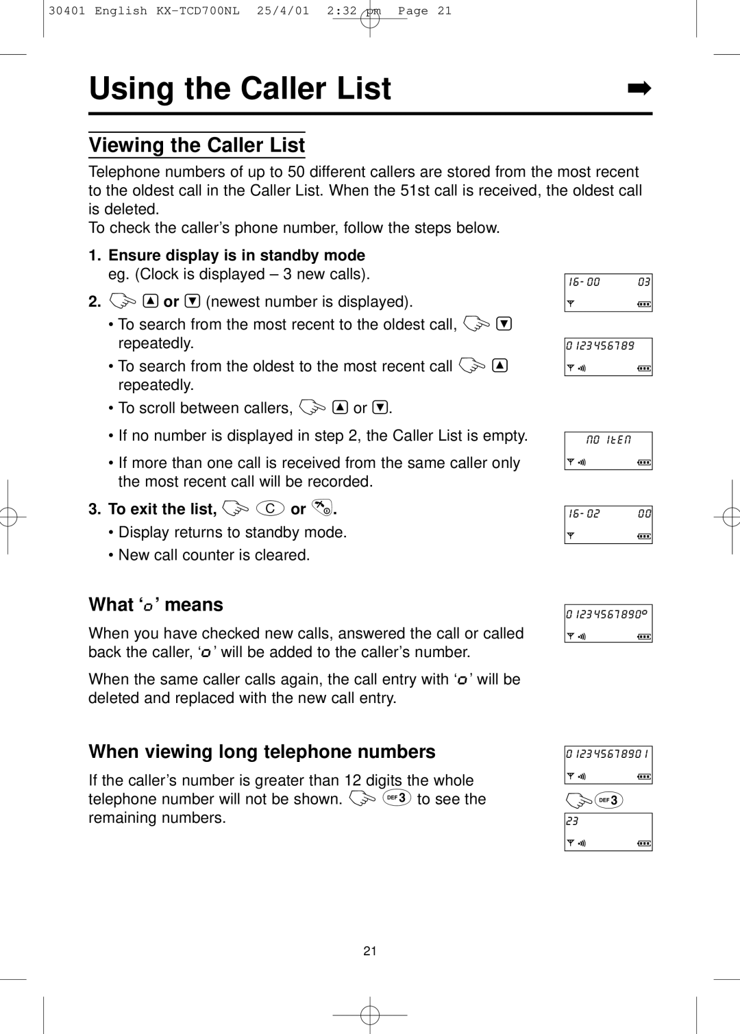 Panasonic KX-TCD700NL operating instructions Using the Caller List, Viewing the Caller List, To exit the list, Z W or P 