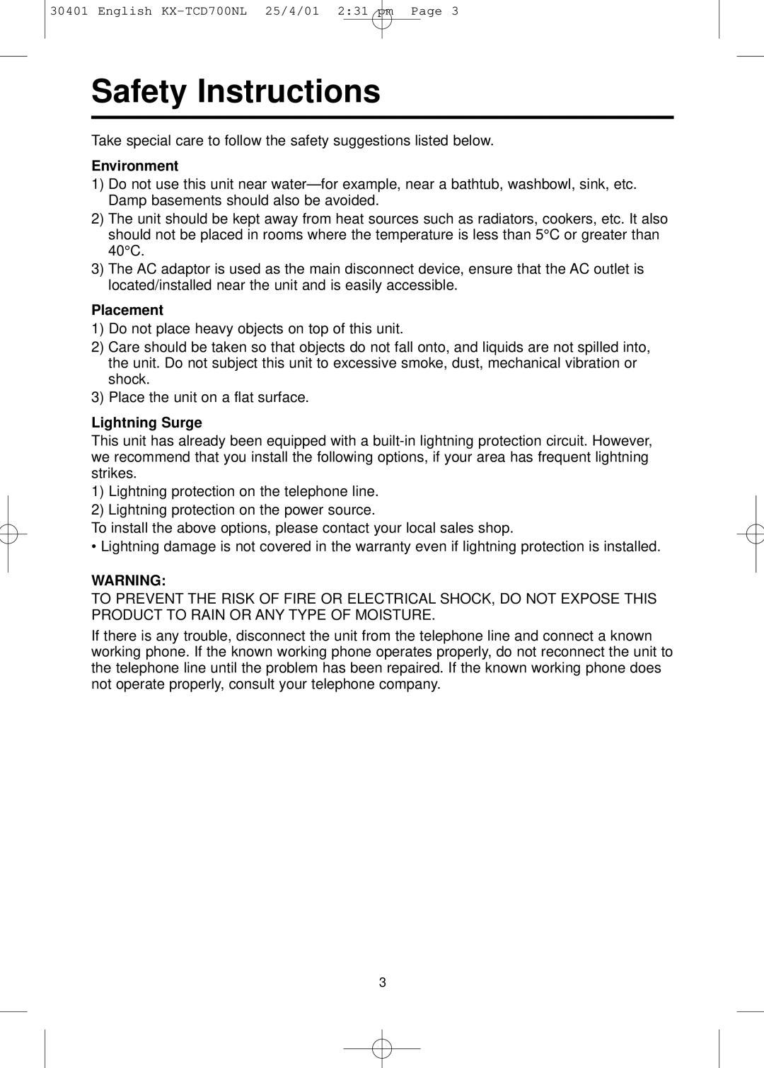 Panasonic KX-TCD700NL operating instructions Safety Instructions, Environment 