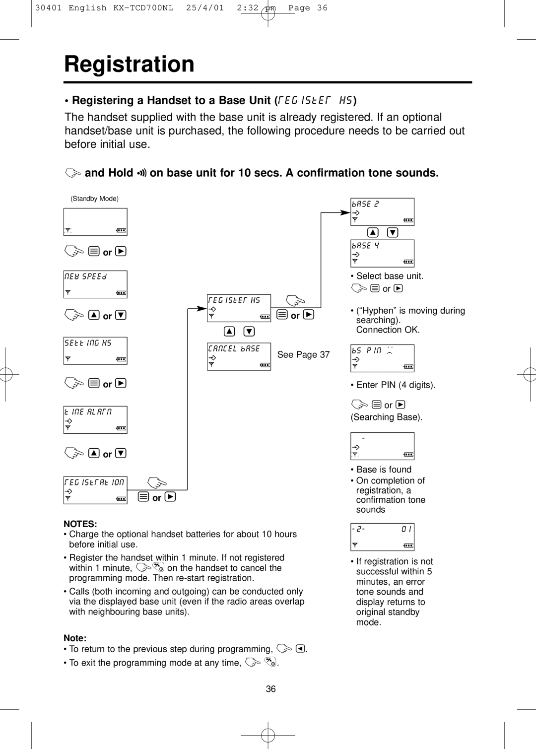 Panasonic KX-TCD700NL operating instructions Registration, Registering a Handset to a Base Unit register hs 