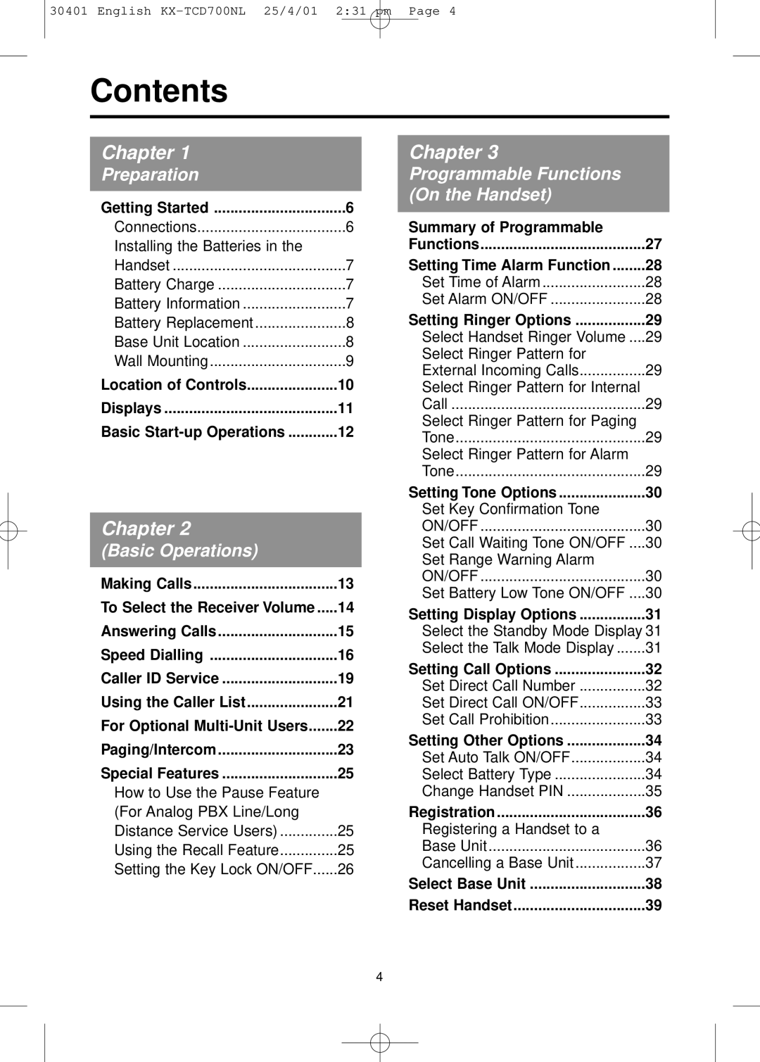 Panasonic KX-TCD700NL operating instructions Contents 