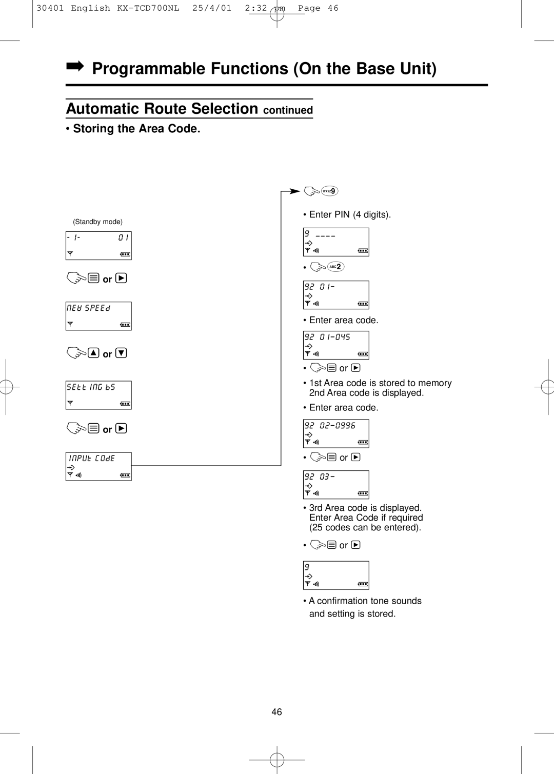 Panasonic KX-TCD700NL operating instructions Storing the Area Code 