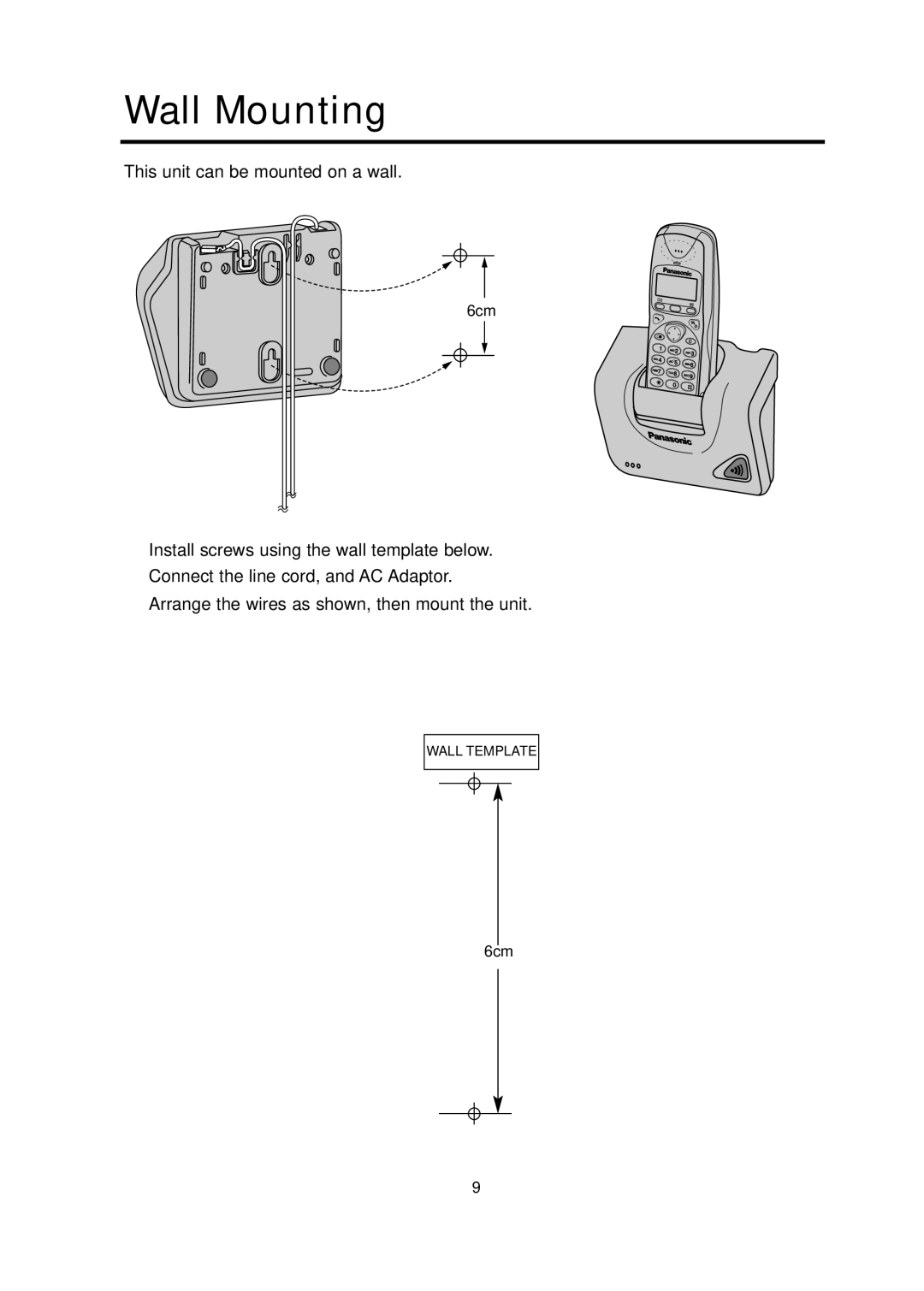 Panasonic KX-TCD705BX operating instructions Wall Mounting 