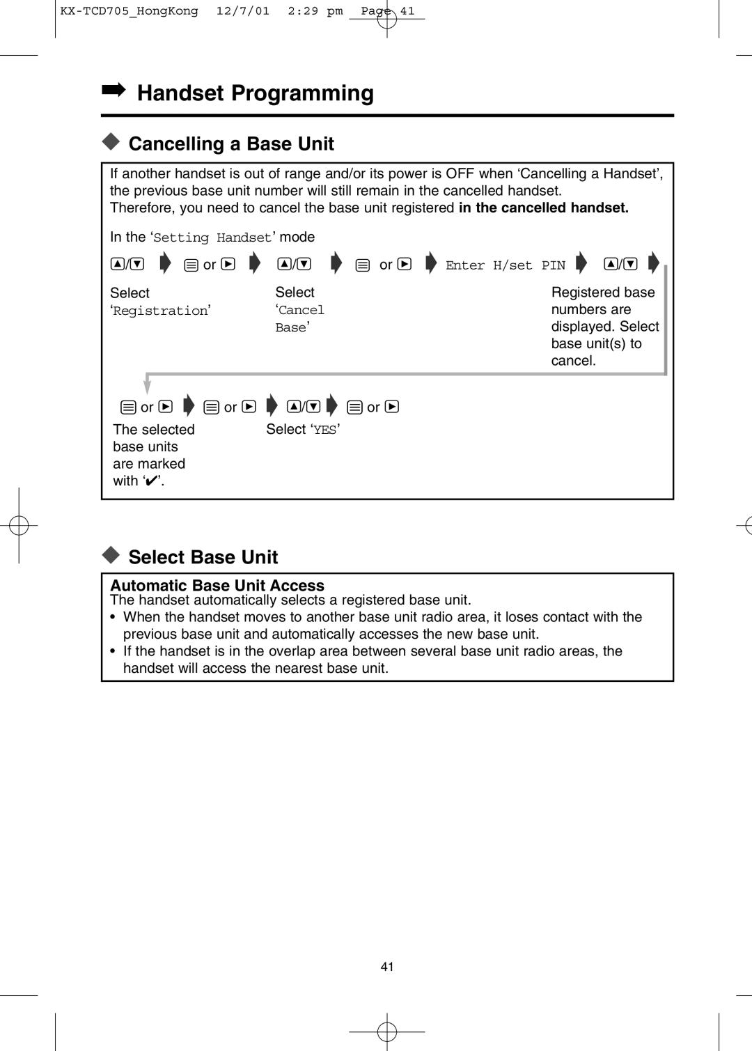 Panasonic KX-TCD705HK operating instructions Cancelling a Base Unit, Select Base Unit 