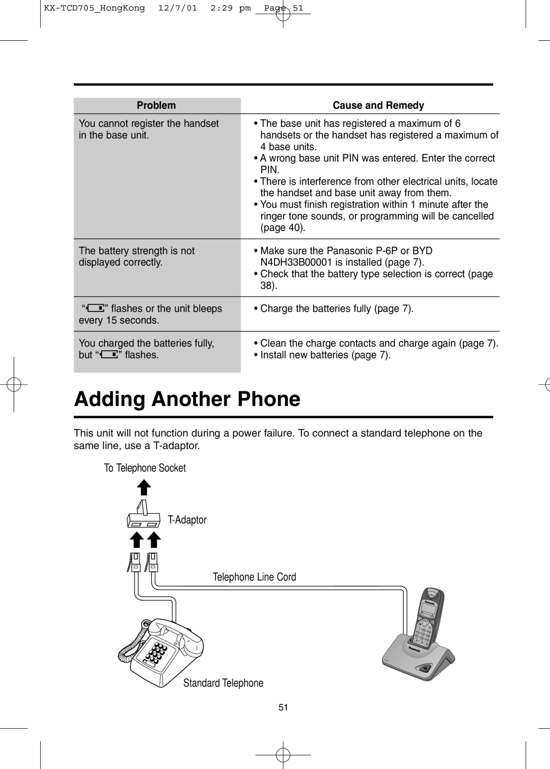 Panasonic KX-TCD705HK operating instructions Adding Another Phone 