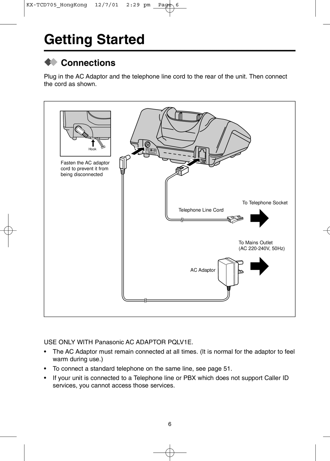 Panasonic KX-TCD705HK operating instructions Getting Started, Connections 