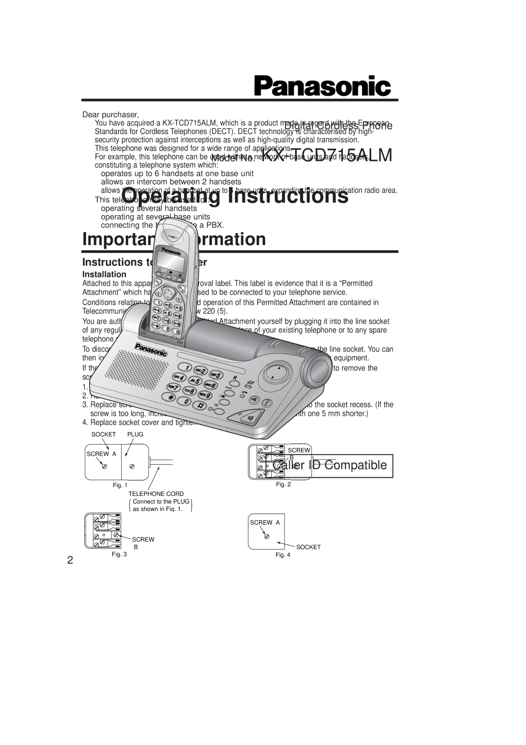 Panasonic KX-TCD715ALM operating instructions Important Information, Installation 