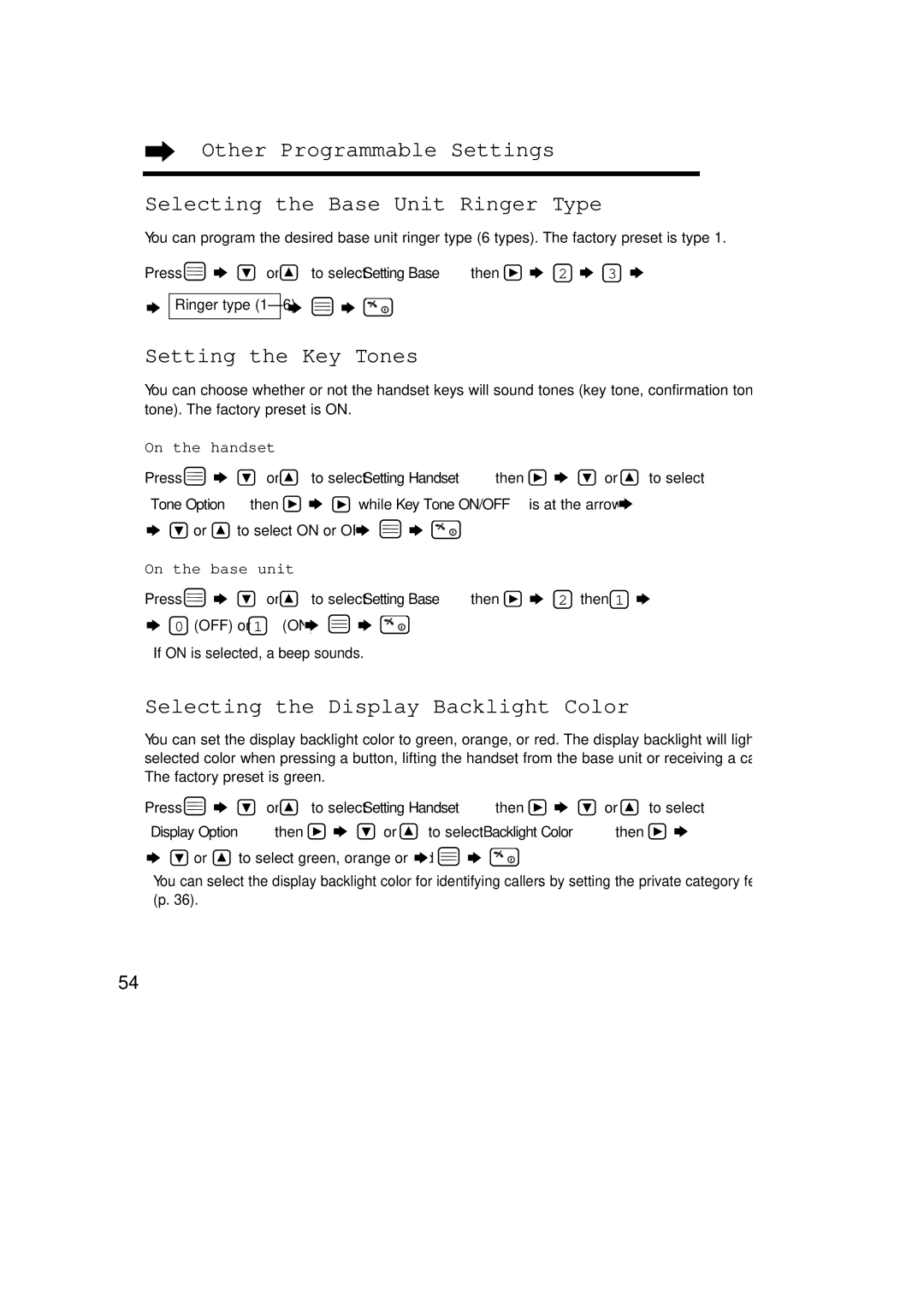 Panasonic KX-TCD715ALM operating instructions Setting the Key Tones, Selecting the Display Backlight Color 