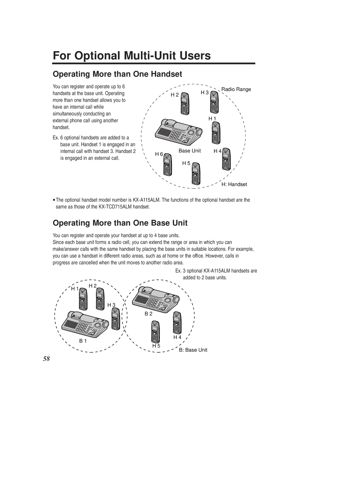 Panasonic KX-TCD715ALM For Optional Multi-Unit Users, Operating More than One Handset, Operating More than One Base Unit 