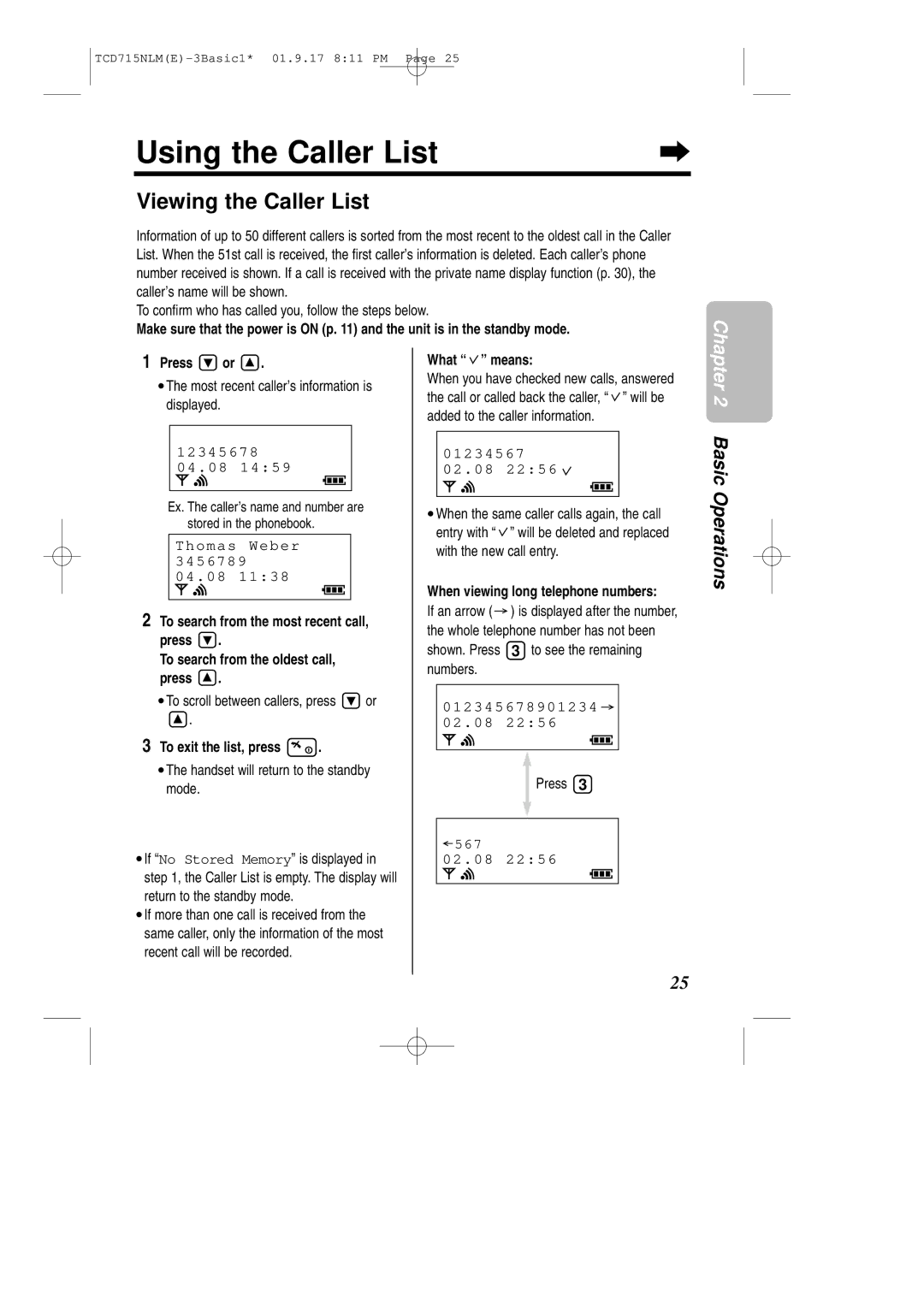 Panasonic KX-TCD715NLM Using the Caller List, Viewing the Caller List, To exit the list, press, What means 