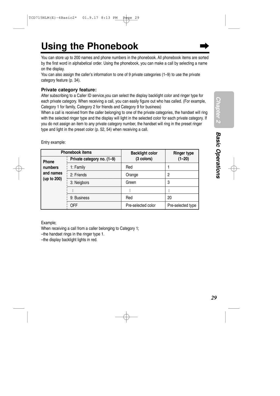 Panasonic KX-TCD715NLM operating instructions Using the Phonebook 