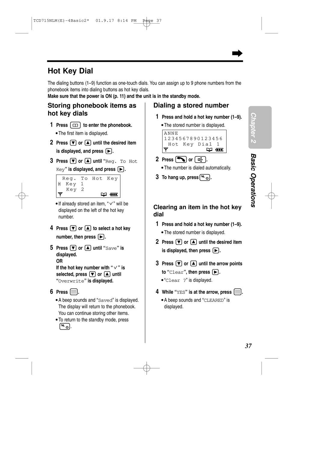 Panasonic KX-TCD715NLM Storing phonebook items as hot key dials, Dialing a stored number, Anne Hot Key Dial 