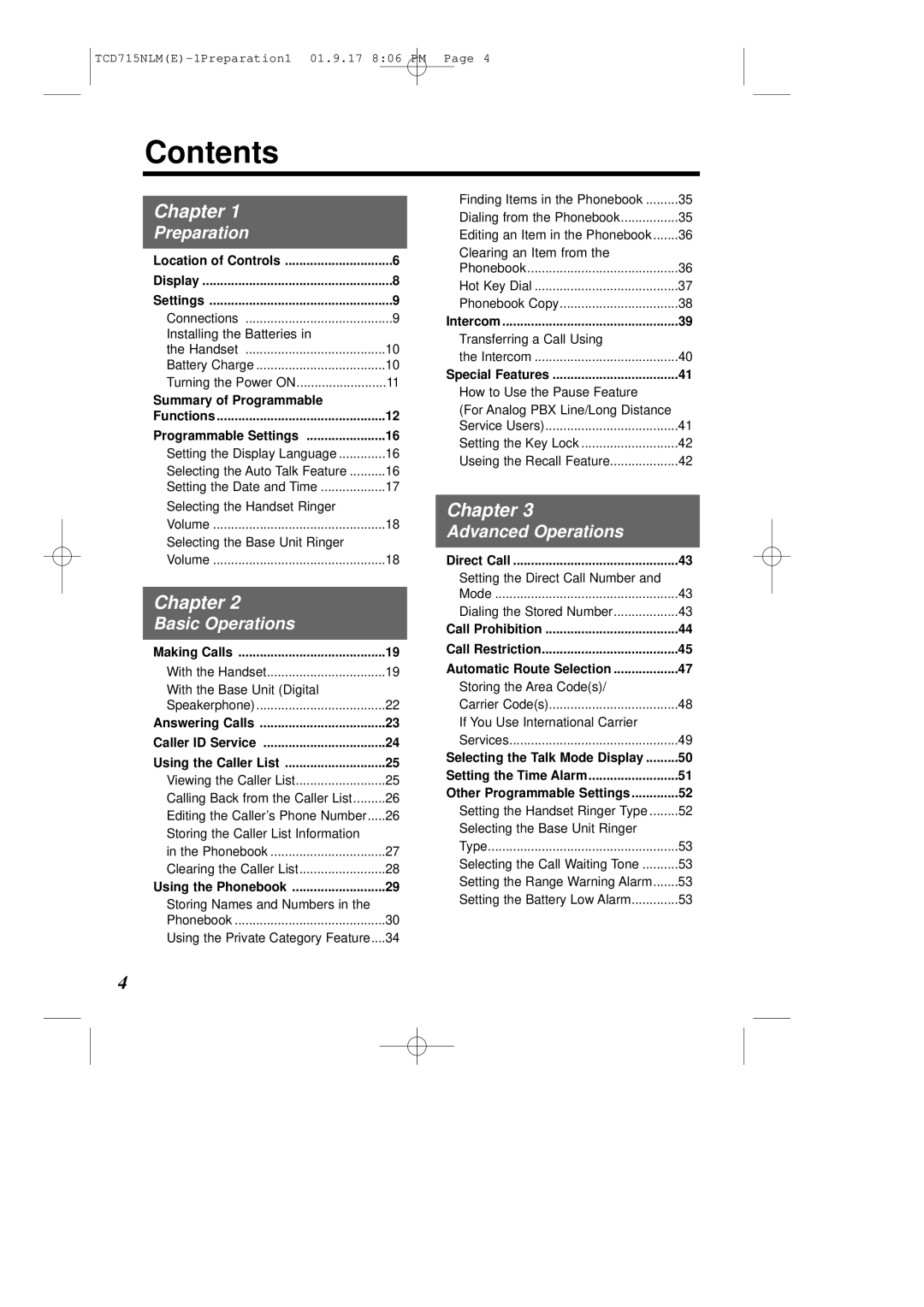 Panasonic KX-TCD715NLM operating instructions Contents 