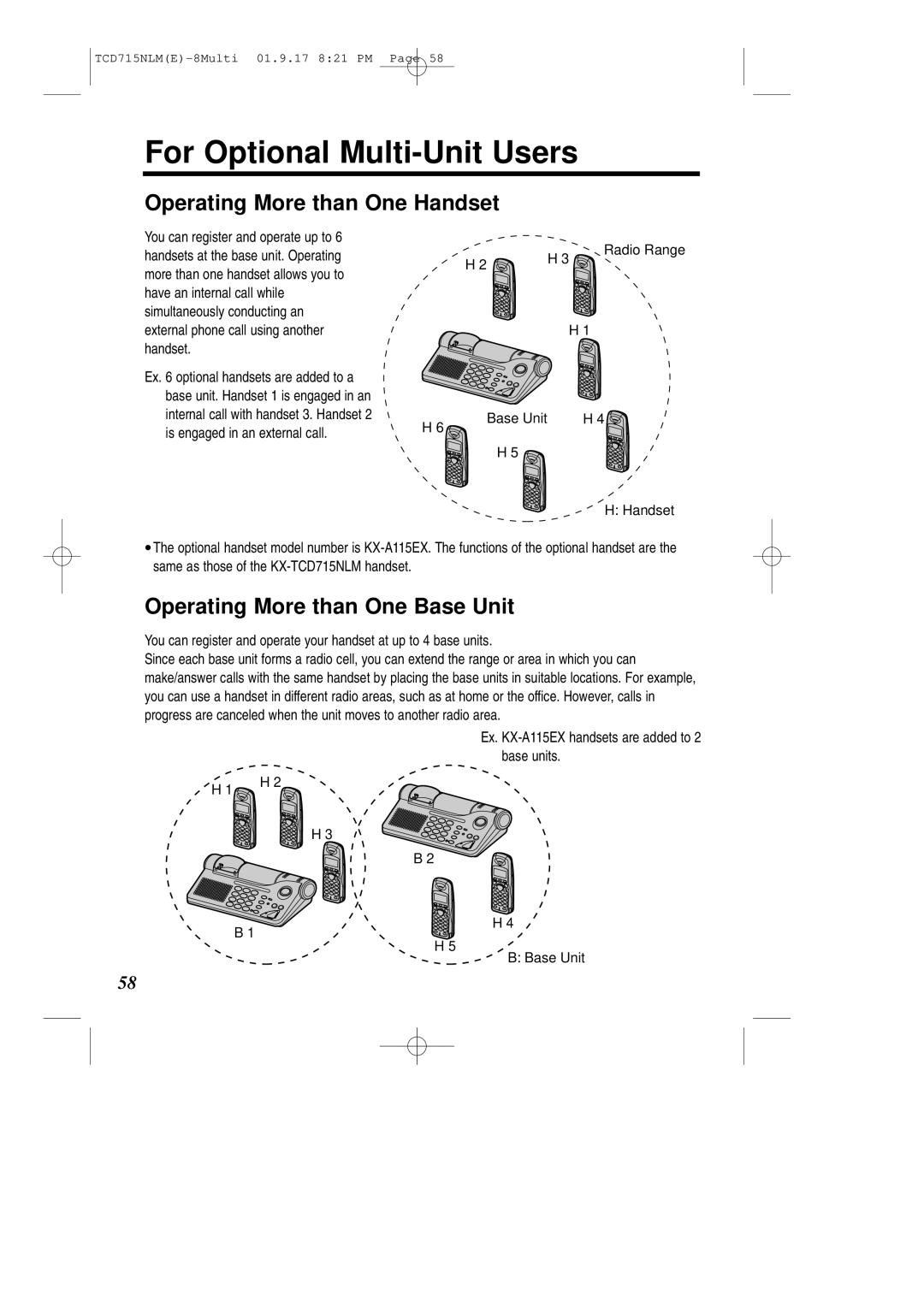 Panasonic KX-TCD715NLM For Optional Multi-Unit Users, Operating More than One Handset, Operating More than One Base Unit 