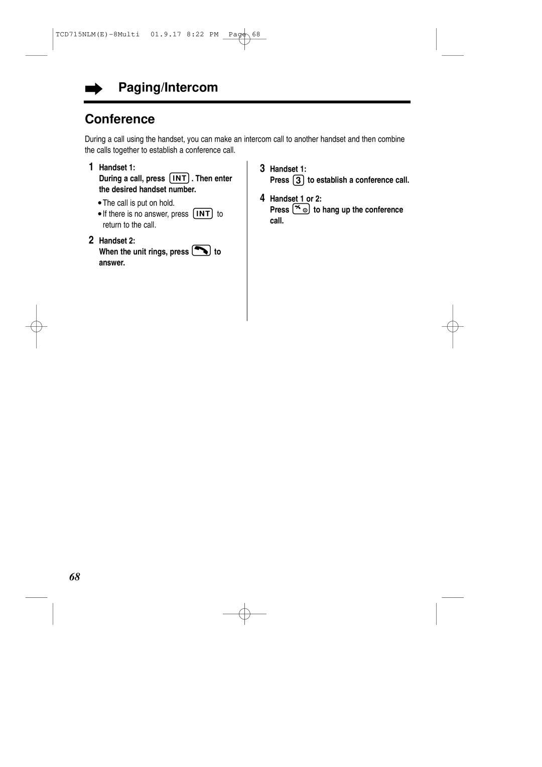 Panasonic KX-TCD715NLM operating instructions Paging/Intercom Conference 