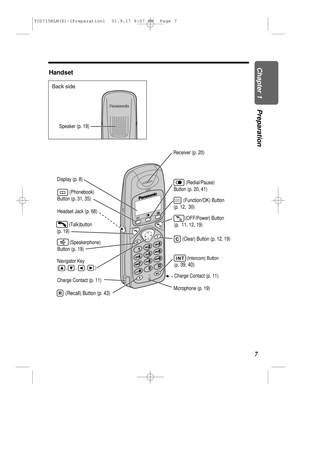 Panasonic KX-TCD715NLM operating instructions Handset 