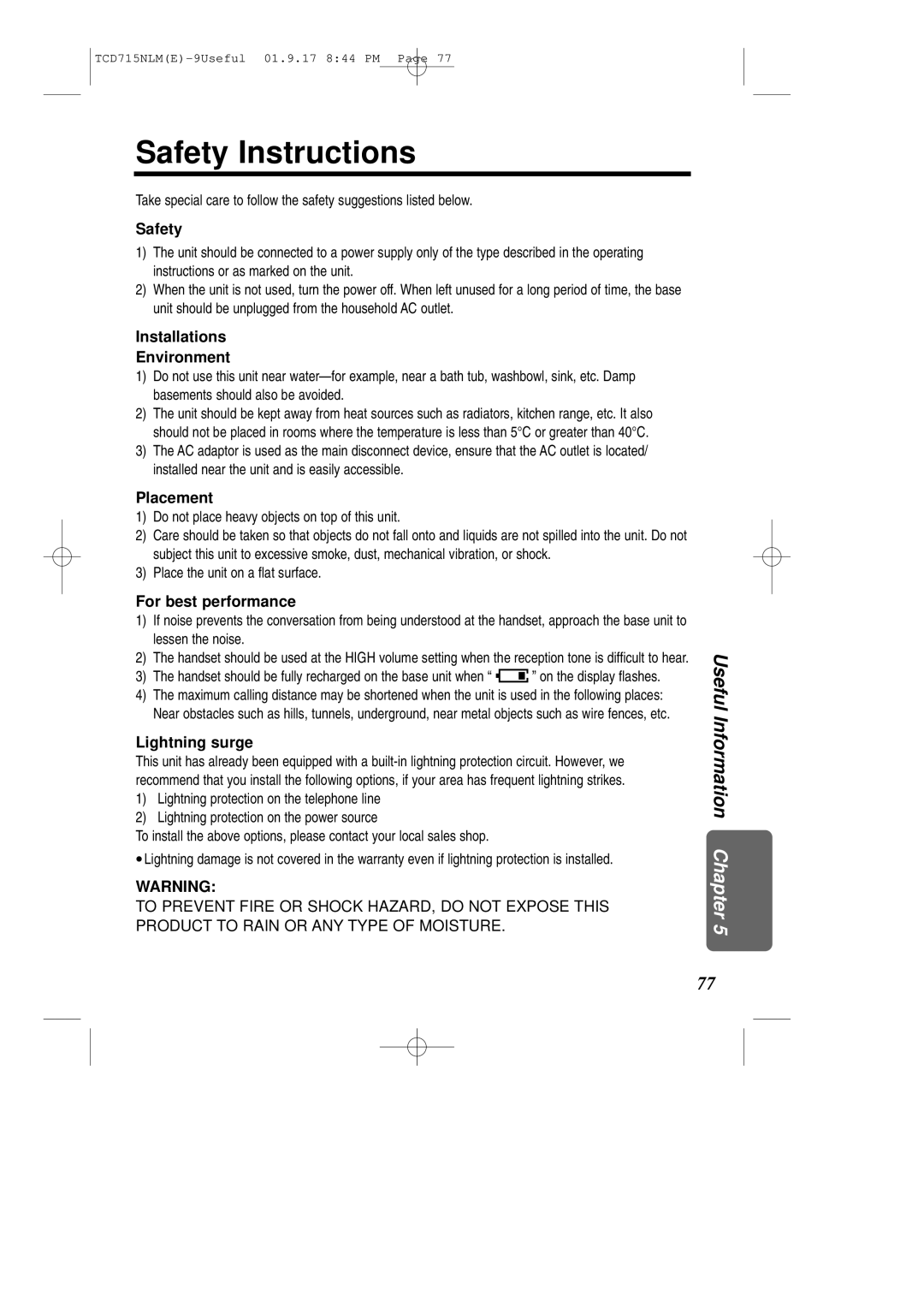 Panasonic KX-TCD715NLM operating instructions Safety Instructions 