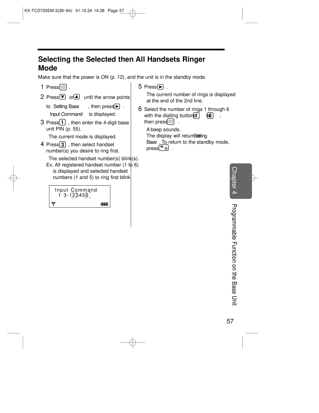 Panasonic kx-tcd725em Selecting the Selected then All Handsets Ringer Mode, With the dialling buttons 1 to Then press 