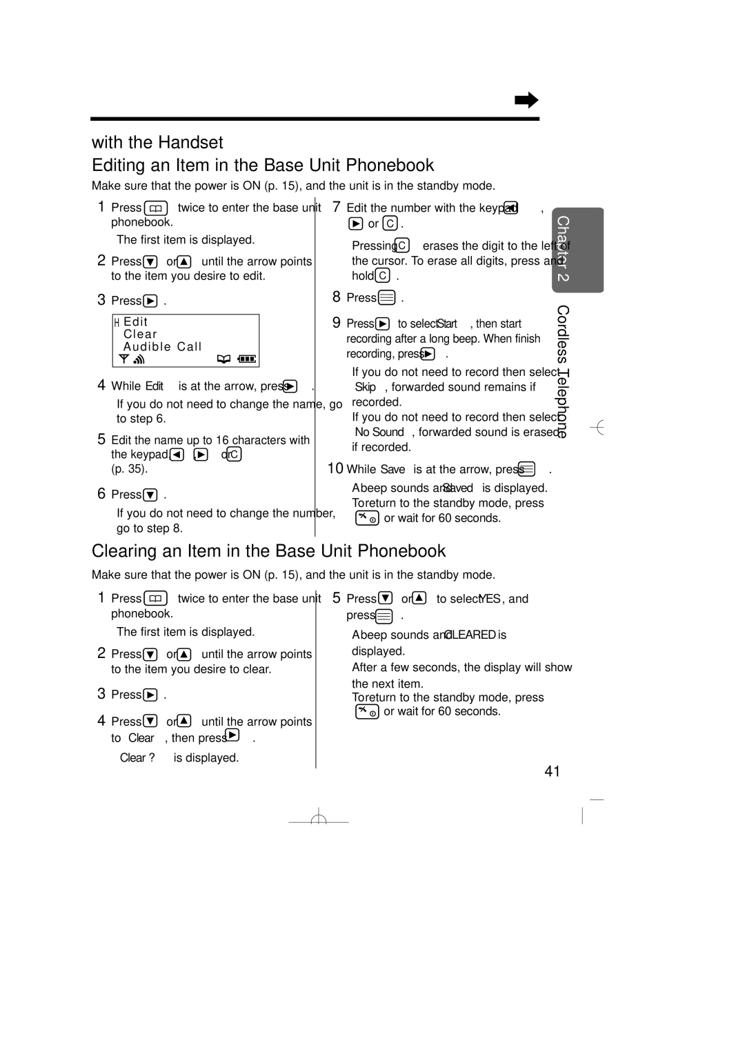 Panasonic KX-TCD735ALM operating instructions With the Handset Editing an Item in the Base Unit Phonebook, Recording, press 