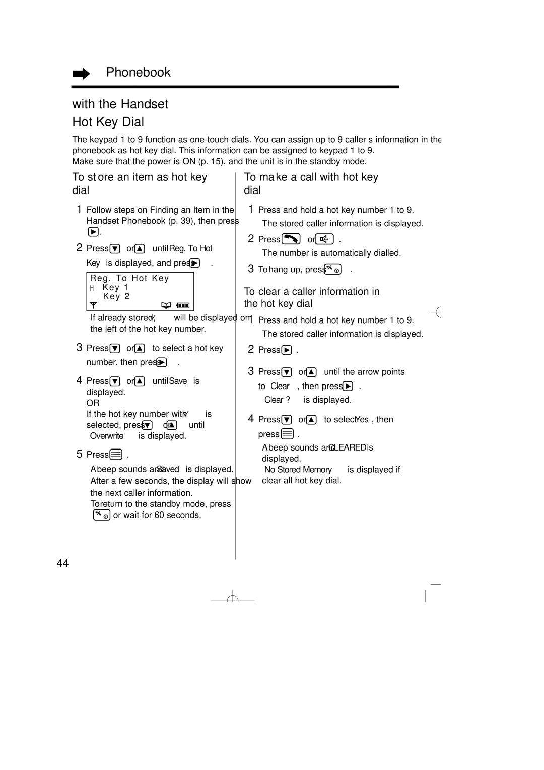 Panasonic KX-TCD735ALM operating instructions Phonebook With the Handset Hot Key Dial, To store an item as hot key dial 