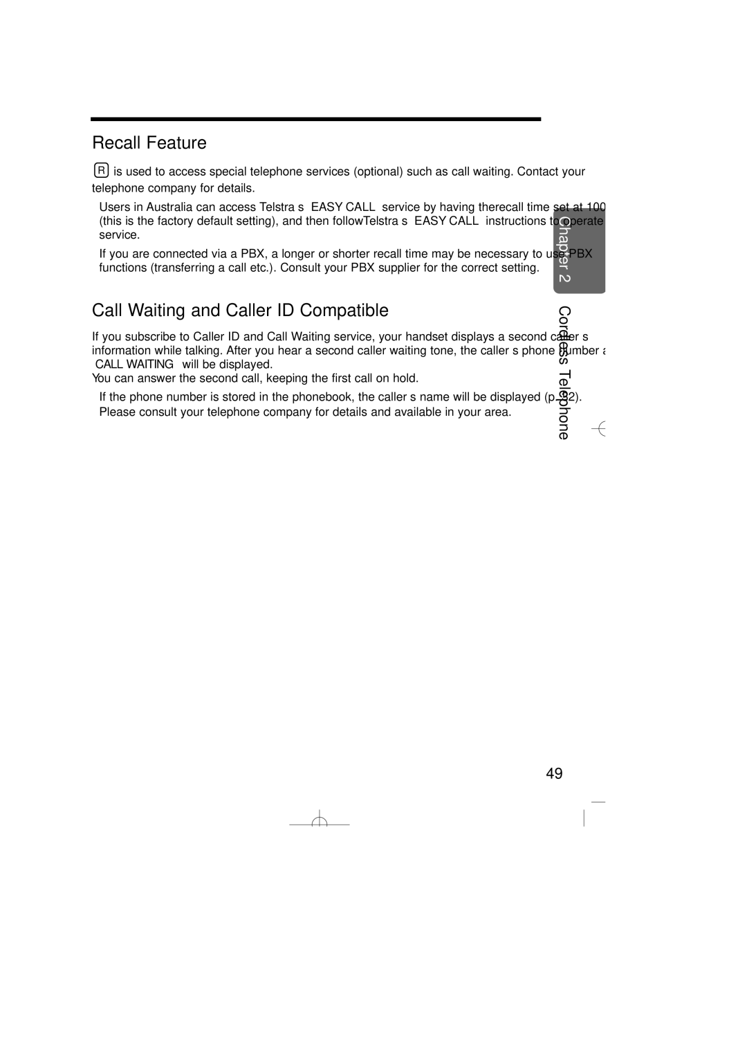 Panasonic KX-TCD735ALM operating instructions Recall Feature, Call Waiting and Caller ID Compatible 