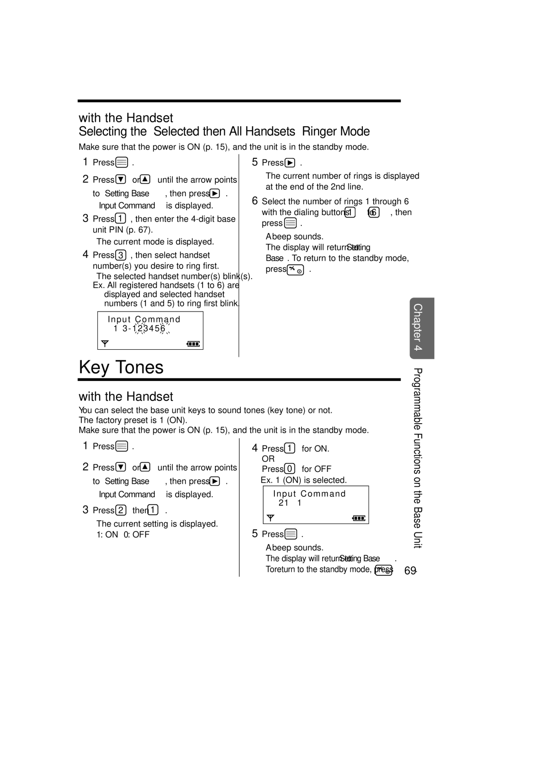 Panasonic KX-TCD735ALM Key Tones, Press 2 then, Current setting is displayed on 0 OFF, Press 1 for on Press 0 for OFF 