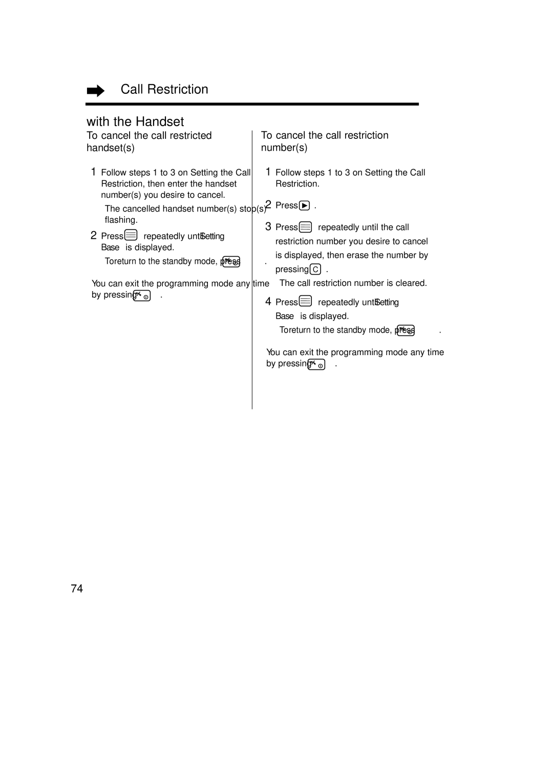 Panasonic KX-TCD735ALM operating instructions Call Restriction With the Handset, To cancel the call restricted handsets 