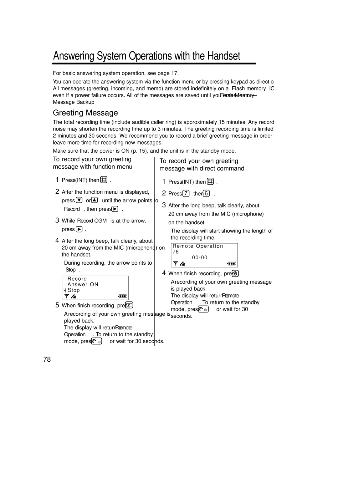 Panasonic KX-TCD735ALM operating instructions Greeting Message, To record your own greeting message with function menu 