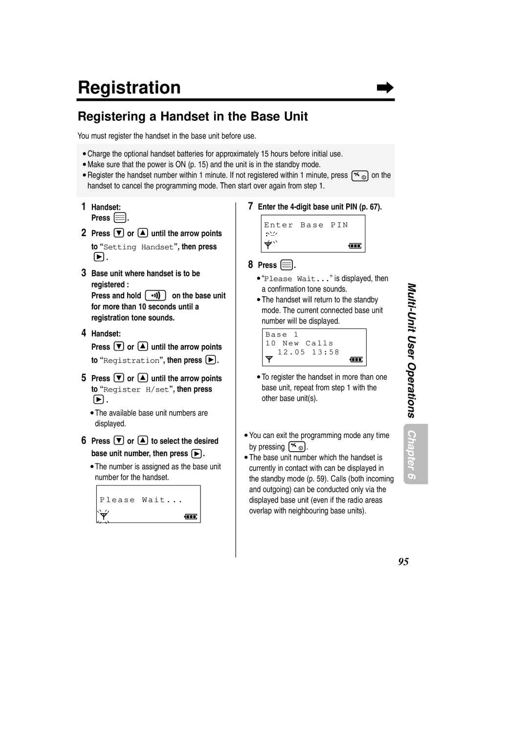 Panasonic KX-TCD735ALM Registration, Registering a Handset in the Base Unit, Handset Press, Base unit number, then press 