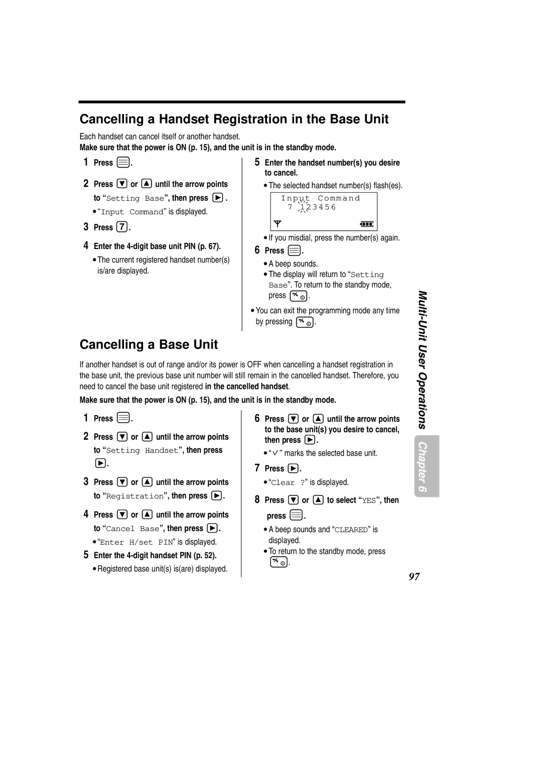 Panasonic KX-TCD735ALM operating instructions Cancelling a Handset Registration in the Base Unit, Cancelling a Base Unit 