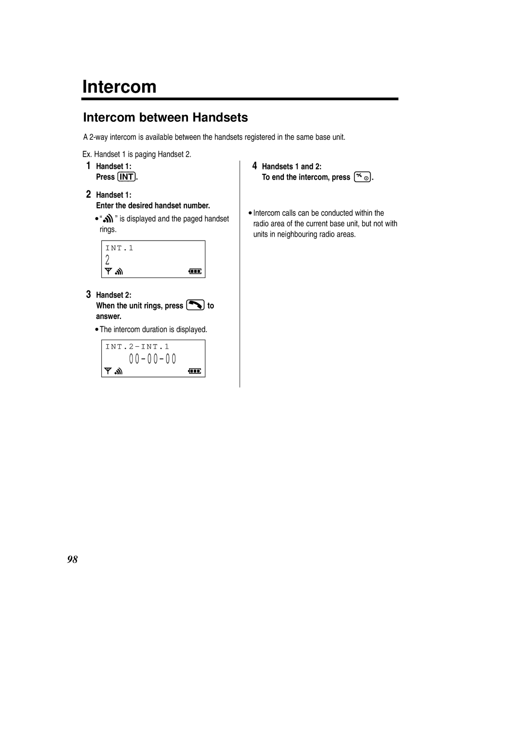 Panasonic KX-TCD735ALM operating instructions Intercom between Handsets 