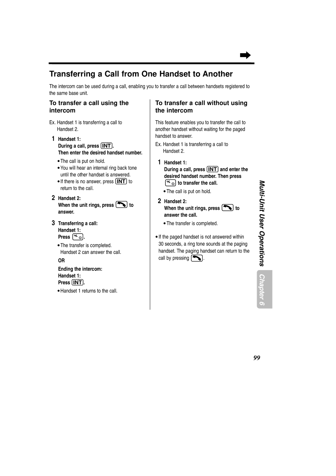 Panasonic KX-TCD735ALM Transferring a Call from One Handset to Another, To transfer a call using the intercom 