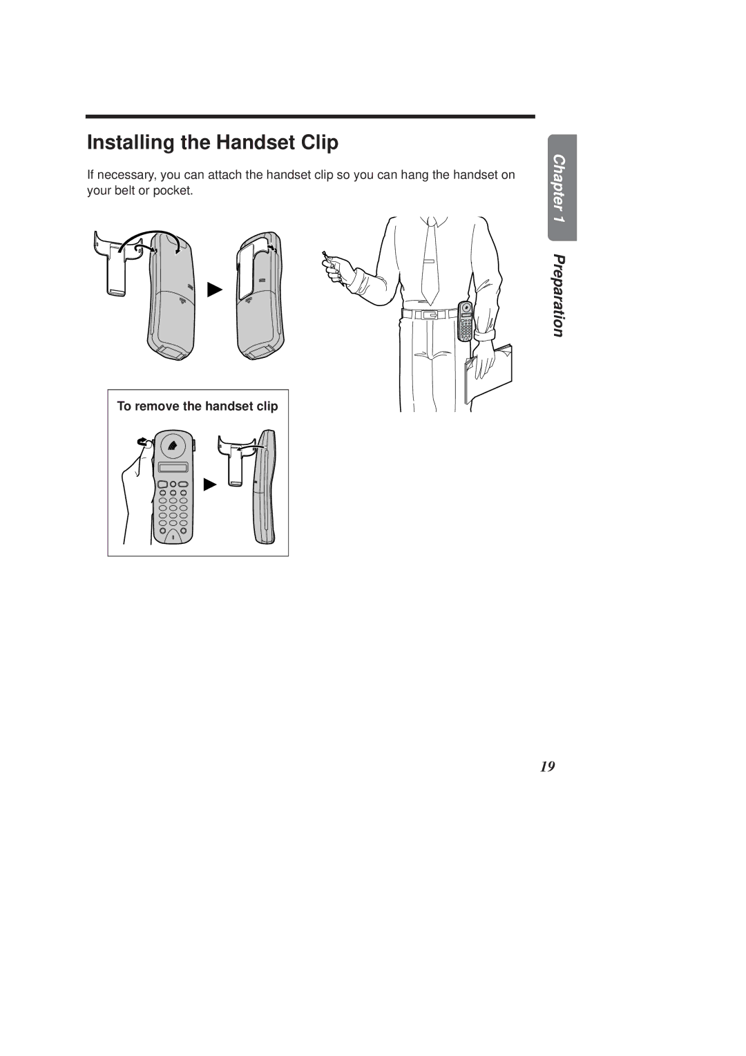 Panasonic KX-TCD950E-B operating instructions Installing the Handset Clip, To remove the handset clip 