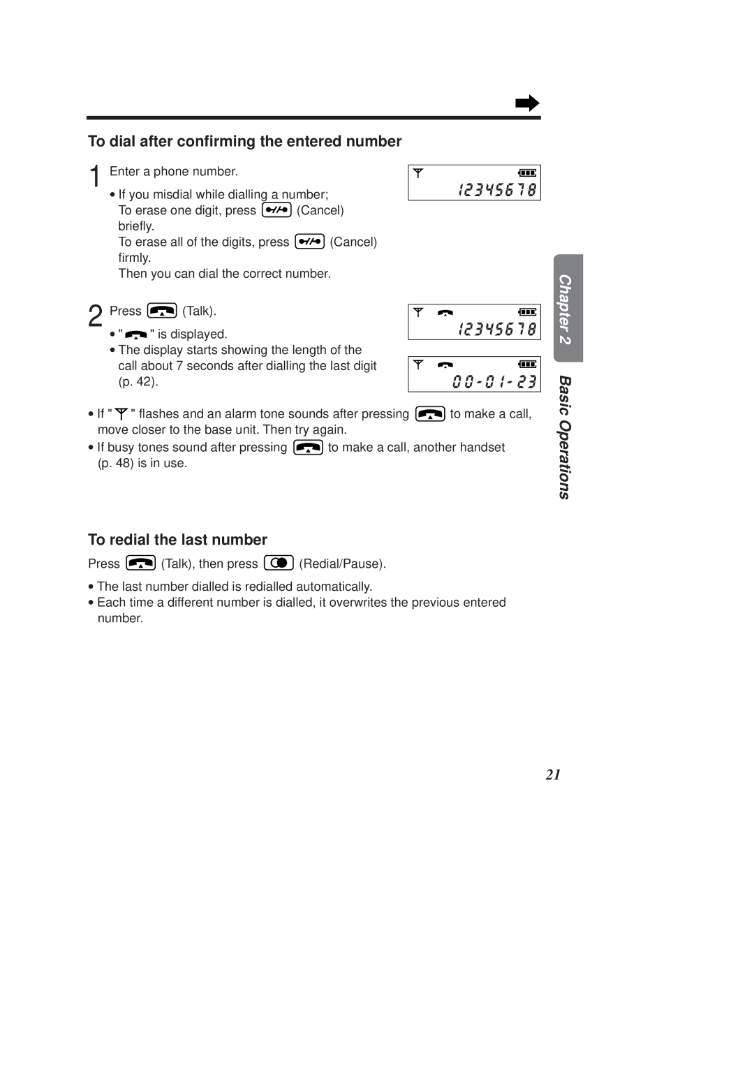 Panasonic KX-TCD950E-B operating instructions To dial after confirming the entered number, To redial the last number 