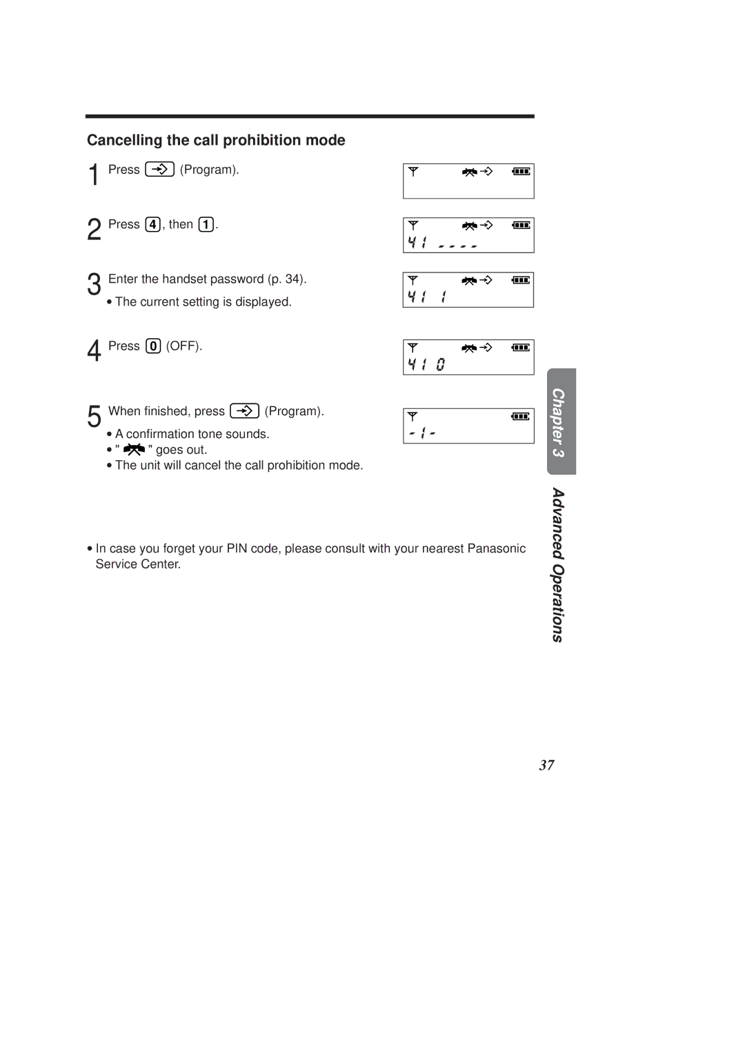 Panasonic KX-TCD950E-B operating instructions Cancelling the call prohibition mode 